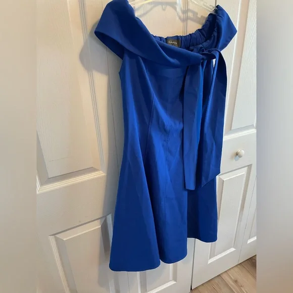 Blue Dress by Gracia size M Medium on or off shoulder with tie stretchy swing - Picture 4 of 11